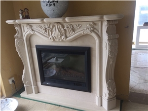 Sculptured Light Beige Marble Fireplace Mantel for Project