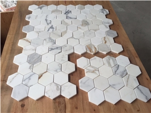 White Carrara Hexagon Mosaic Tile for Bathroom Flooring Tiles