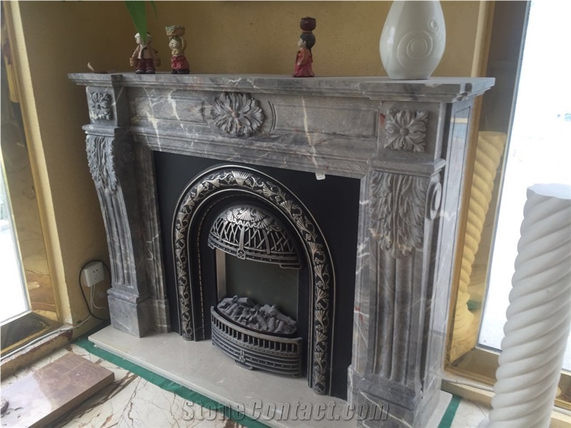 White Marble Fireplace Mantel China Carrara Handcarved Fireplace for Home