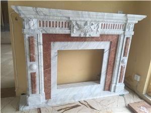 White Marble Fireplace Mantel China Carrara Handcarved Fireplace for Home
