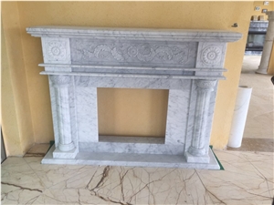White Marble Fireplace Mantel China Carrara Handcarved Fireplace for Home