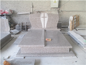 G664 Granite Monument & Tombstone, Pink Granite Gravestone,Misty Brown Tombstone ,Headstone with Cross Caving ,Double Style Monuments ,Brown Color Western Style ,High Polished Stone ,Single Style