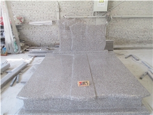 G664 Granite Monument & Tombstone, Pink Granite Gravestone,Misty Brown Tombstone ,Headstone with Cross Caving ,Double Style Monuments ,Brown Color Western Style ,High Polished Stone ,Single Style