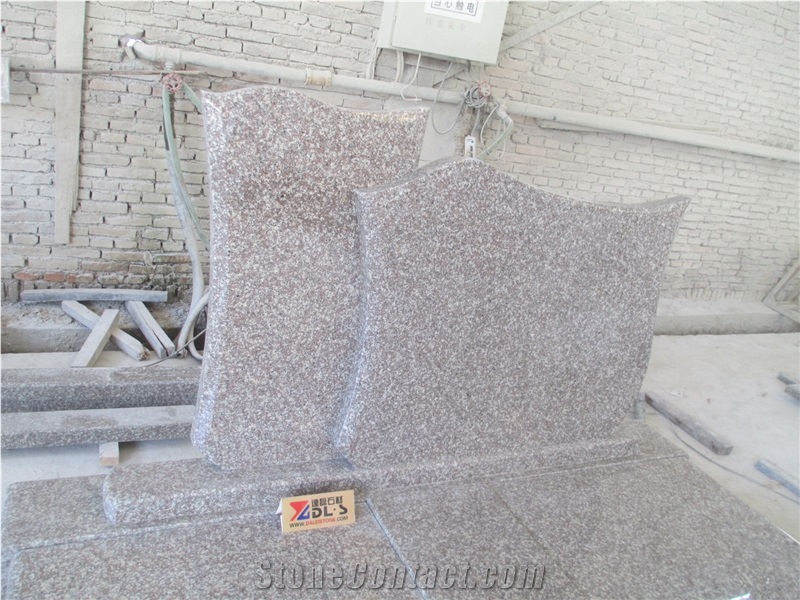 G664 Granite Monument & Tombstone, Pink Granite Gravestone,Misty Brown Tombstone ,Headstone with Cross Caving ,Double Style Monuments ,Brown Color Western Style ,High Polished Stone ,Single Style