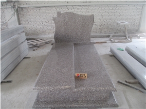 G664 Granite Monument & Tombstone, Pink Granite Gravestone,Misty Brown Tombstone ,Headstone with Cross Caving ,Double Style Monuments ,Brown Color Western Style ,High Polished Stone ,Single Style
