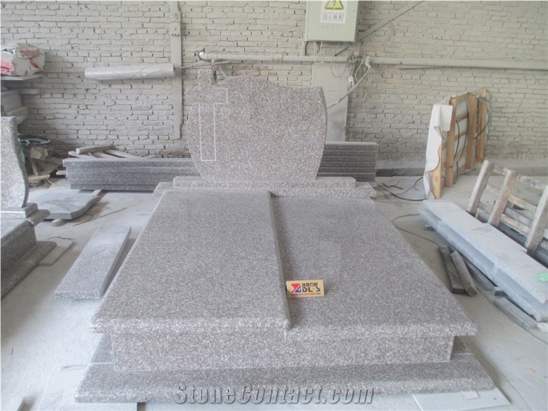 G664 Granite Monument & Tombstone, Pink Granite Gravestone,Misty Brown Tombstone ,Headstone with Cross Caving ,Double Style Monuments ,Brown Color Western Style ,High Polished Stone ,Single Style