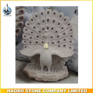 Beige Granite Stone Peacock Animal Statue