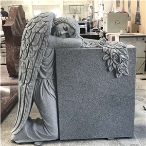 Haobo Stone Grey Granite Kneeling Angel Headstone Onument & Tombstone