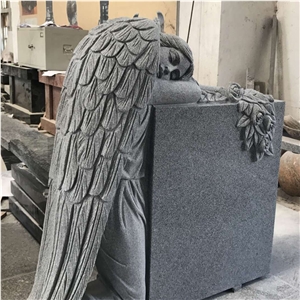Haobo Stone Grey Granite Kneeling Angel Headstone Onument & Tombstone