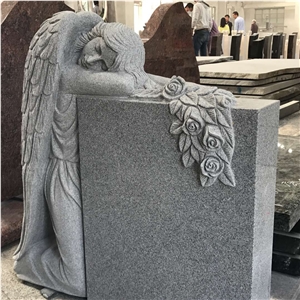 Haobo Stone Grey Granite Kneeling Angel Headstone Onument & Tombstone