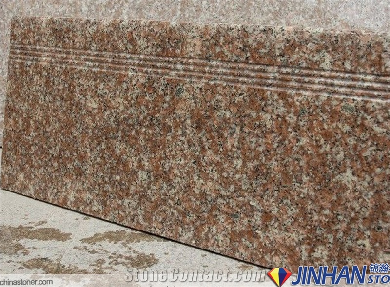 Polish Chinese Red Granite Steps, G687 Granite Pavement Stone Peach Red Granite Staircase, Peach Blossom Red Gutian Granite,Gutian Peach Flower Red Granite Stair