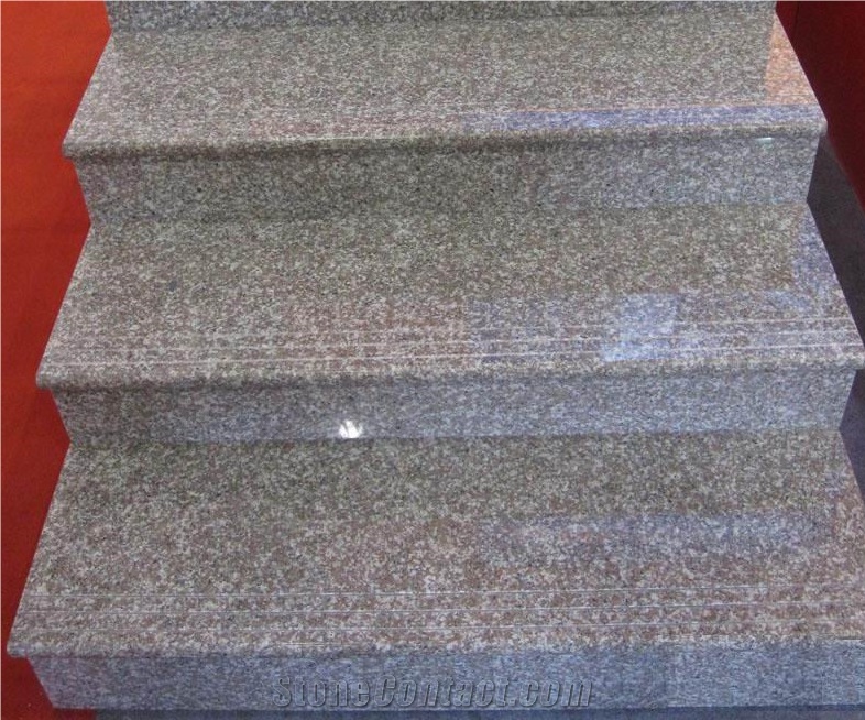 Polish Chinese Red Granite Steps, G687 Granite Pavement Stone Peach Red Granite Staircase, Peach Blossom Red Gutian Granite,Gutian Peach Flower Red Granite Stair