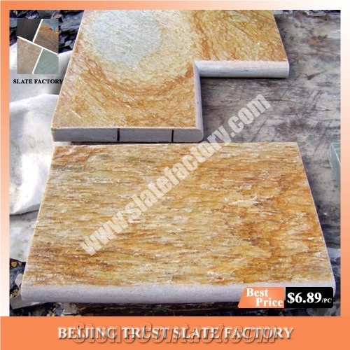Gold Yellow Swimming Pool Coping Pavers,Golden Beige Quartzite Pool Deck Pavers,More Yellow Less Grey Interlocking Patio Pavers,Beige Color Pool Pavers Tiles