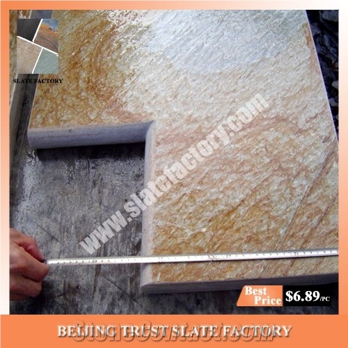 Gold Yellow Swimming Pool Coping Pavers,Golden Beige Quartzite Pool Deck Pavers,More Yellow Less Grey Interlocking Patio Pavers,Beige Color Pool Pavers Tiles