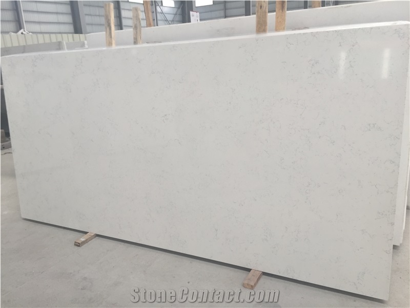 Veined Collection Carrara White Engineered Quartz Stone Slab Solid Surface Available for 2/3cm Thick for Kitchen Counter Top Bathroom Vanity Top Coffee Bar Top