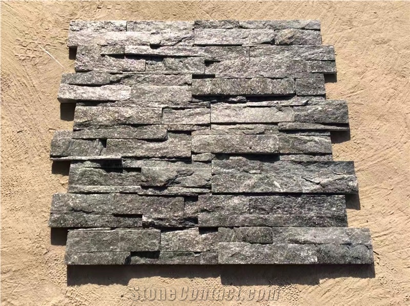 Black Quartzite Ledge Stone Wall Cladding, China Black Quartzite Wall Cladding
