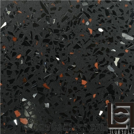 Black Zircon Quartz Stone Slabs, Solid Surface Engineered Stone