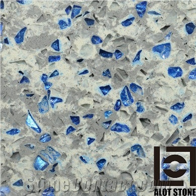 Blue Colorful Quartz Stone Slabs, Solid Surface Engineered Stone