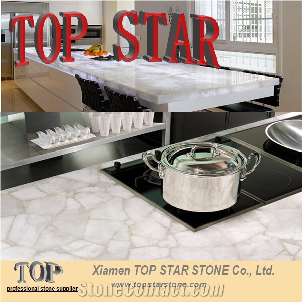 Interior Design Natural White Semiprecious Stone Stone Round Table Desk Top