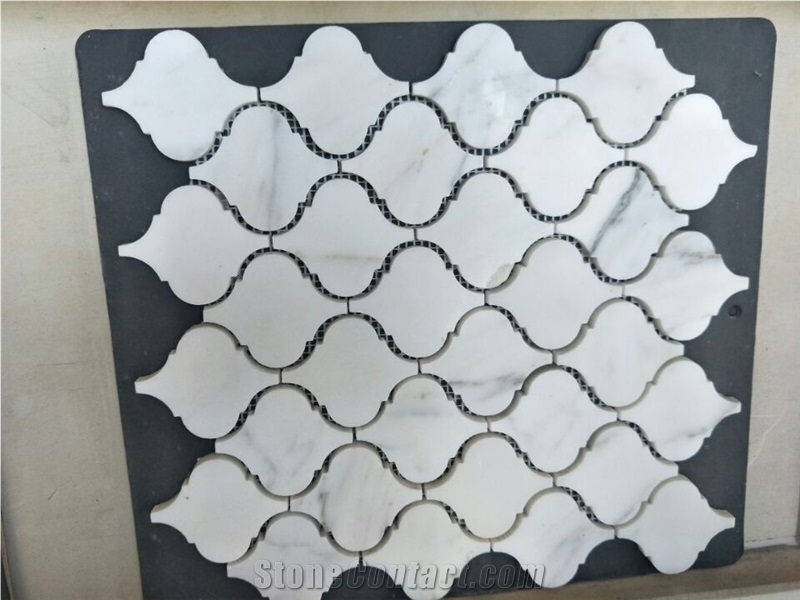 Carrara White Marble Lanternmosaic Tile Bathroom / Kitchen Wall Tile for Tv Wall Mosaic Pattern Stone