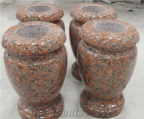 China Maple Leaf Red Polished Granite Stone Vase ,Flower Holders ,Memorial Accessories ,Western and Europe Style Stone Vase ,Owned Factory -Owned Factory