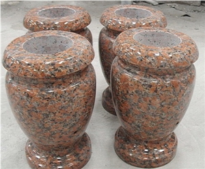 China Maple Leaf Red Polished Granite Stone Vase ,Flower Holders ,Memorial Accessories ,Western and Europe Style Stone Vase ,Owned Factory -Owned Factory