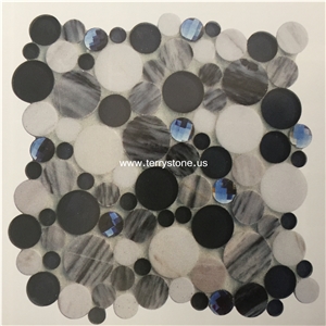 Circular Mosaic Glass Mix Black & Brown Marble for Wall Mosaics Glass