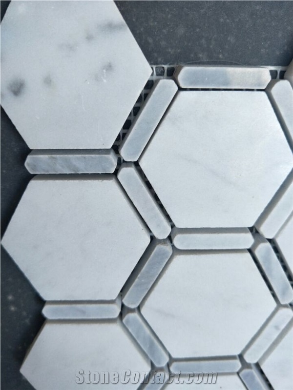 Hexagon Carrara Extra Polished Mosaic, Mugla White Marble Mosaic Tiles Natural Stone for Wall Cladding Decoration