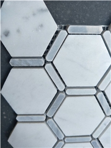 Hexagon Carrara Extra Polished Mosaic, Mugla White Marble Mosaic Tiles Natural Stone for Wall Cladding Decoration