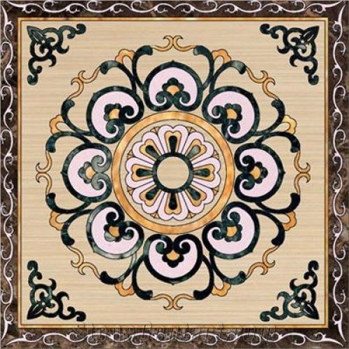 High Polished Natural Beige and White Marble -Dark Green and Light Emperador Square Medallions for Wall and Flooring