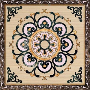 High Polished Natural Beige and White Marble -Dark Green and Light Emperador Square Medallions for Wall and Flooring