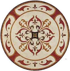 Natural Marble Stone Round Madallions- Rosso Alicante and Light Emperador and Beige Marble for Hotel Lobby Flooring ,Mosaic Patterns