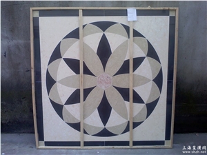 Natural Polished Marble Stone Rectangle Medallions -Light Beige and Nero Marquina and Light Red Marble Waterjet Mosaic Patterns