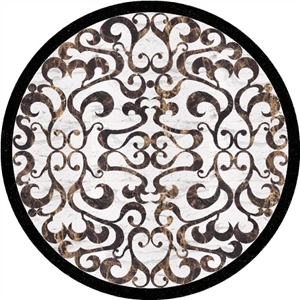 Natural White Marble & Balck Portoro Round Waterjet Medallions for Wall and Flooring in Hotel Lobby or Luxury Decor