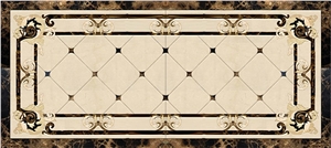 Polished Natural Beige Marble and Dark Emperador Square Medallions ,Waterjet Mosaics for Wall and Flooring Decor in Hotels