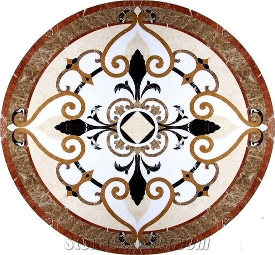 Pure White, Red Alicante, Light Emperador, Nero Marquina Polished Natural Marble Stone Round Waterjet Medallions Mosaic Patterns
