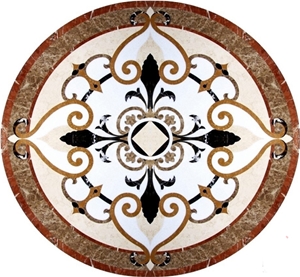 Pure White, Red Alicante, Light Emperador, Nero Marquina Polished Natural Marble Stone Round Waterjet Medallions Mosaic Patterns