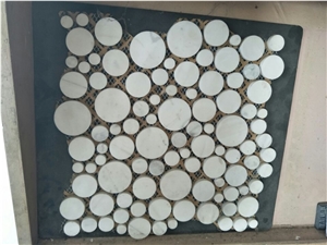 Random Italy Carrara White Mosaic Polished Marble Bathroom Floor Tile, Wall Cladding Mixed Round Pattern Tiles