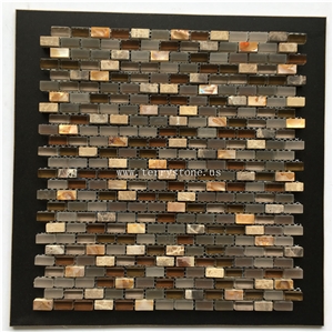 TS-BK013 Ordinary Color/Emperador Dark /Colorful Conch Glass Mix Marble Sone Mosaic Made in China