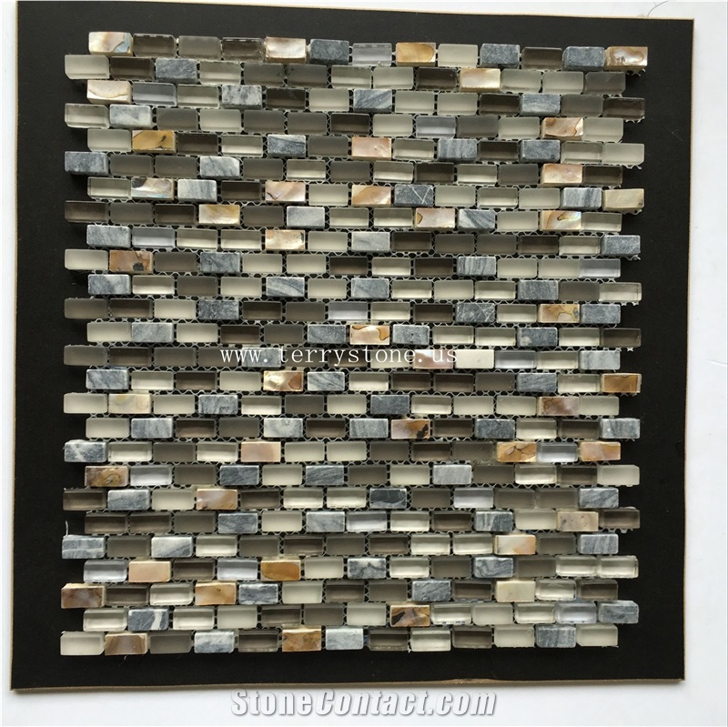 Ts-Bk015 Ordinary Color/Grey Stone/Glass Mix Marble Sone Mosaic Made in China