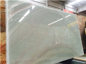 Very Popular Natural Light Green Onyx Stone Big Slab & Tiles, Cut-To-Size, Floor Covering, Bar & Table Tops Pattern Produced in China, Origin is Iran .