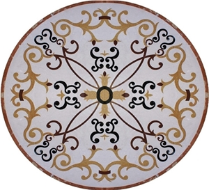 Very Popular Polished Natural Marble Stone Waterjet Medallions -White, Dark Green, Red Alicante Marble Mosaic Pattern Medallions in Uae Hotel Lobby