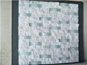 White Marble Mixed Glass Mosaic Mixed Color Marble Stone for Interior Decorations Split Face Mosaic Tiles