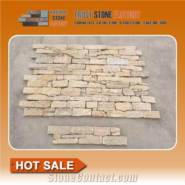 Beige Quartzite Stone Veneer Backsplash,Desert Quartzite Stone Veneer Panels,Yellow Quartzite Stone Facade