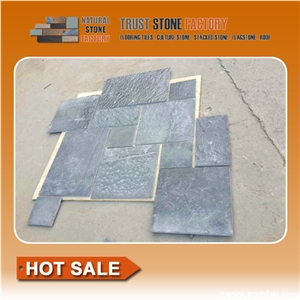 Black Slate Patio Paver Stone, Black Slate Roman Pous Paving, Slate Terrace Floor Tiles Leathered Finish