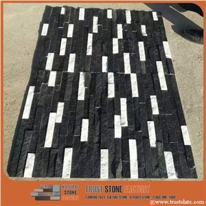 Black & White Real Stone Panels,Black Quartzite Ledger Stone Panels,Ledger Stone Fireplace