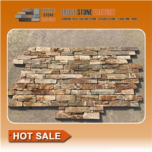 Brown Quartzite Ledger Stone, Beige Quartzite Stone Cladding,Yellow Quartzite Stacked Stone Backsplash
