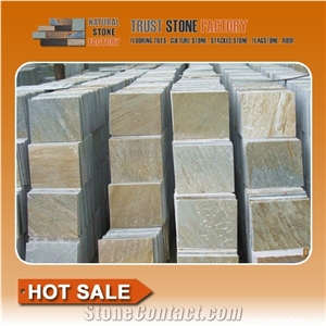 Grey Quartzite Flooring Tiles,Sunshine Slate Paving Tile, Grey Quartzite Paver Stiles, Yellow Slate Garden Stiles.