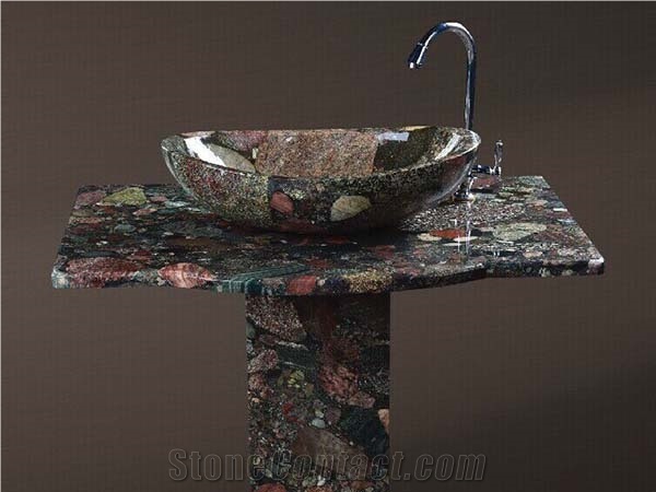 Low Price Wash Basin with China Multi-Color Color Pearl Granite