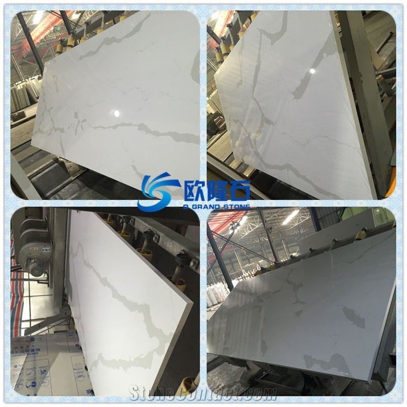 Carrara White Quartz Stone Slab,Statuary Venato Quartz Slab for Countertop